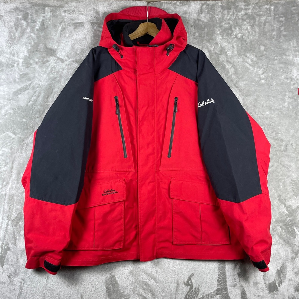 Cabelas Guidewear Jacket Mens 2XL Tall Red Gore-Tex Hooded Fishing Parka